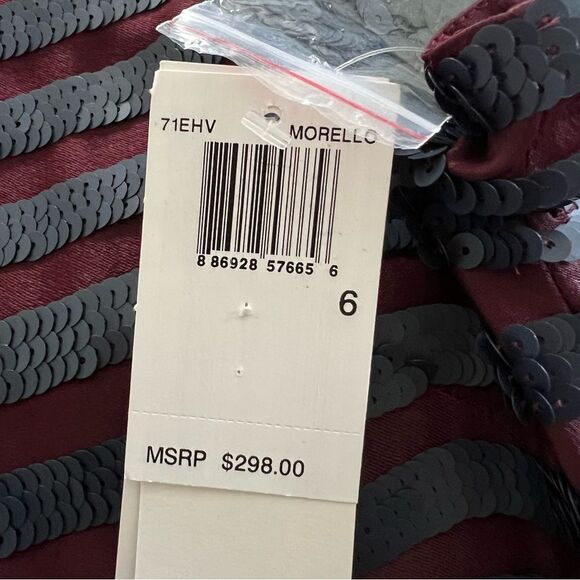 NWT French Connection Mini Dress Maroon Navy Sequin Stripes 6 - Picture 11 of 12